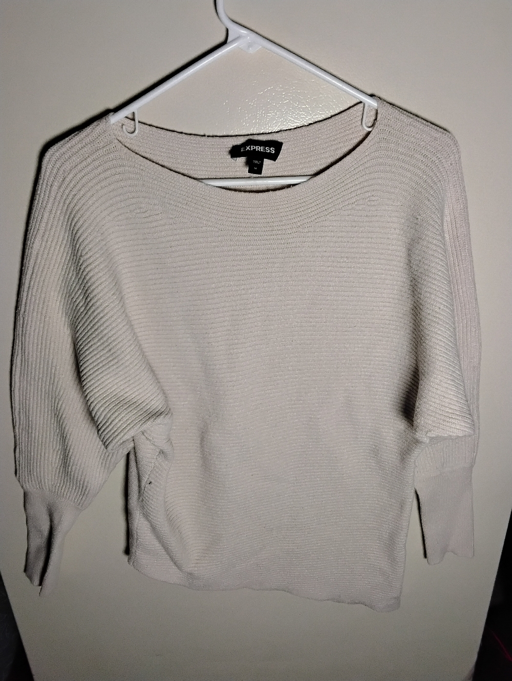 Express Beige Boat Neck Asymptomatic Stretchy Dolman Sleeve Sweater Size Medium